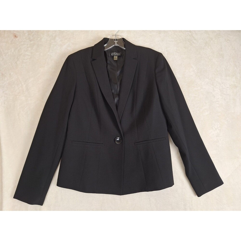 Kasper Black Lined Long Sleeve Blazer Womens Size 8 Vertical Pinstripe Seam
